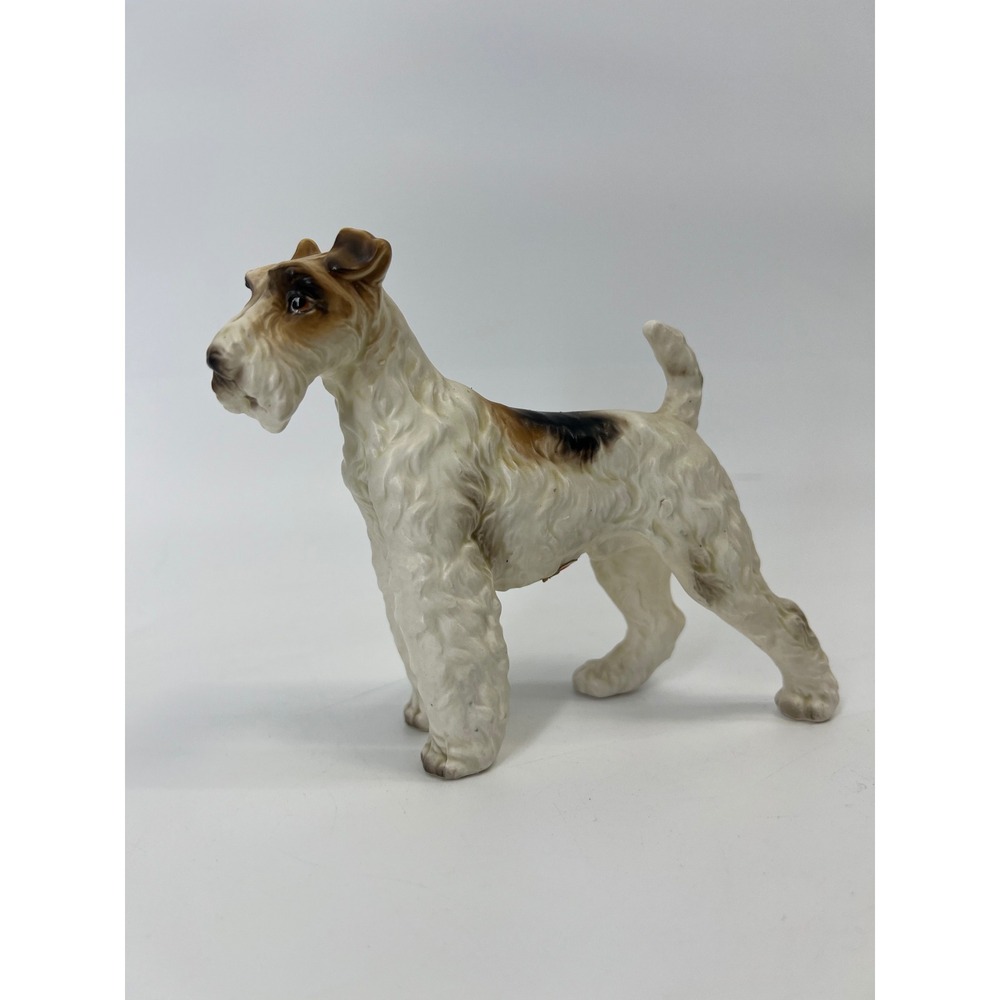 Vintage Lefton Porcelain Wire Haired Fox Terrier Dog Figurine Hand Painted Japan